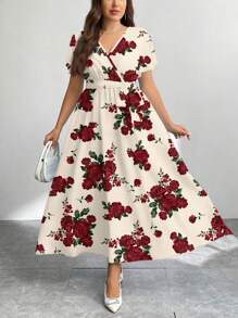 Modelyn Casual Vintage Flower Pattern Loose Fit Plus Size Dress, Suitable For Autumn/Winter Boho Suitable For Going Out Chic Dress - Multicolor - View 4