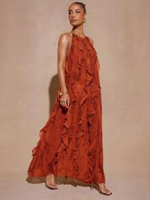 Hauture 全身印花挂脖系带露背休闲宽松长裙 - 彩色 - 查看 4