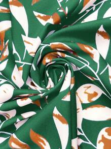 SHEIN Clasi Women Elegant Round Neck Floral Print Cinched Waist Midi Dress, Holiday Style - Green - View 7