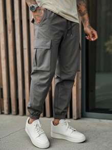 Manfinity LEGND Pantalones casuales de carga con cintura elástica para hombre, pantalones tipo cargo jogger de estilo carga para hombres