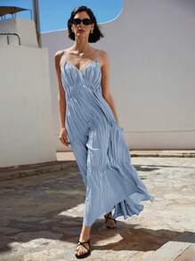 Ontre 2026SS New Arrival, Women's Elegant Blue Maxi Slip Dress, Spring/Summer - Blue - View 3