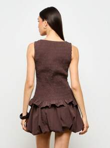 AiiRZ Smocked Tank Top Sleeveless Ruffle Peplum Summer Top Bubble Skirt Design Textured Smocked Bodice Evening Party Club Fashion