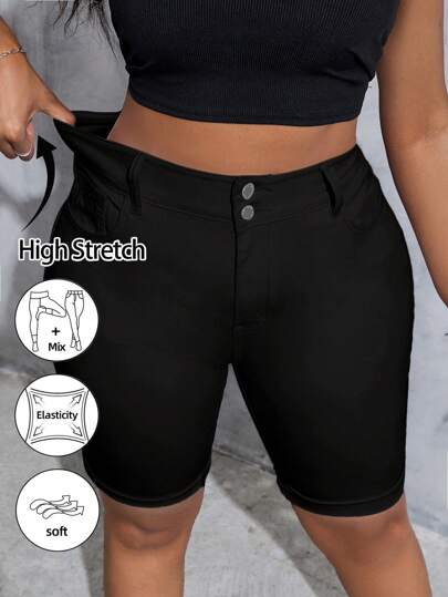 SHEIN Tall CURVE Plusstorlekar dam stretchiga skinny denimshorts alla hjärtans dag