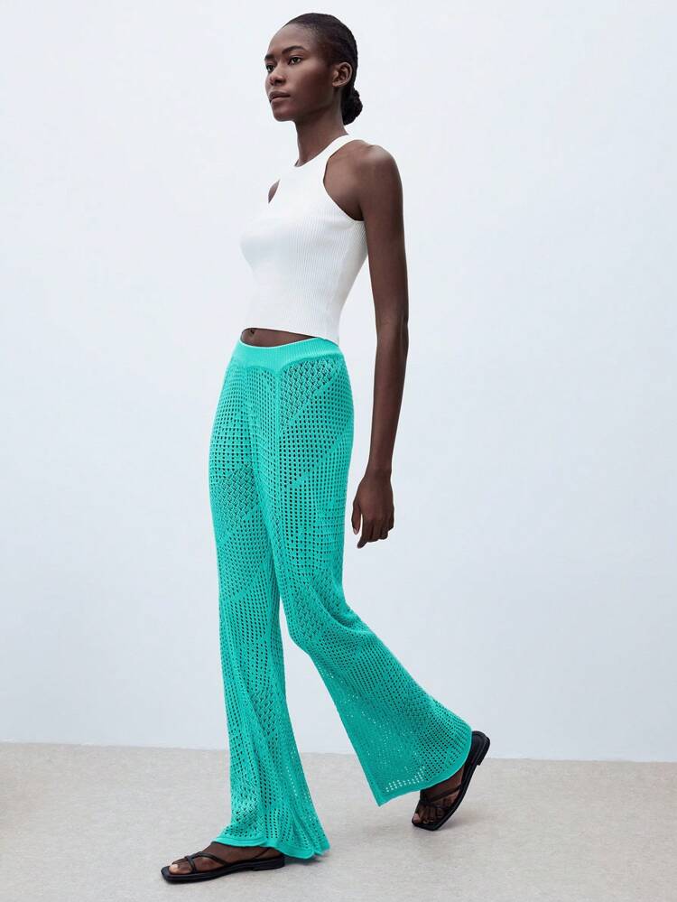 SHEIN Maija レディース 無地 中空デザイン フレアニットパンツ