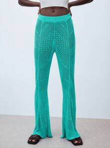 Maija Pantaloni in maglia a campana a tinta unita con design traforato delle donne
