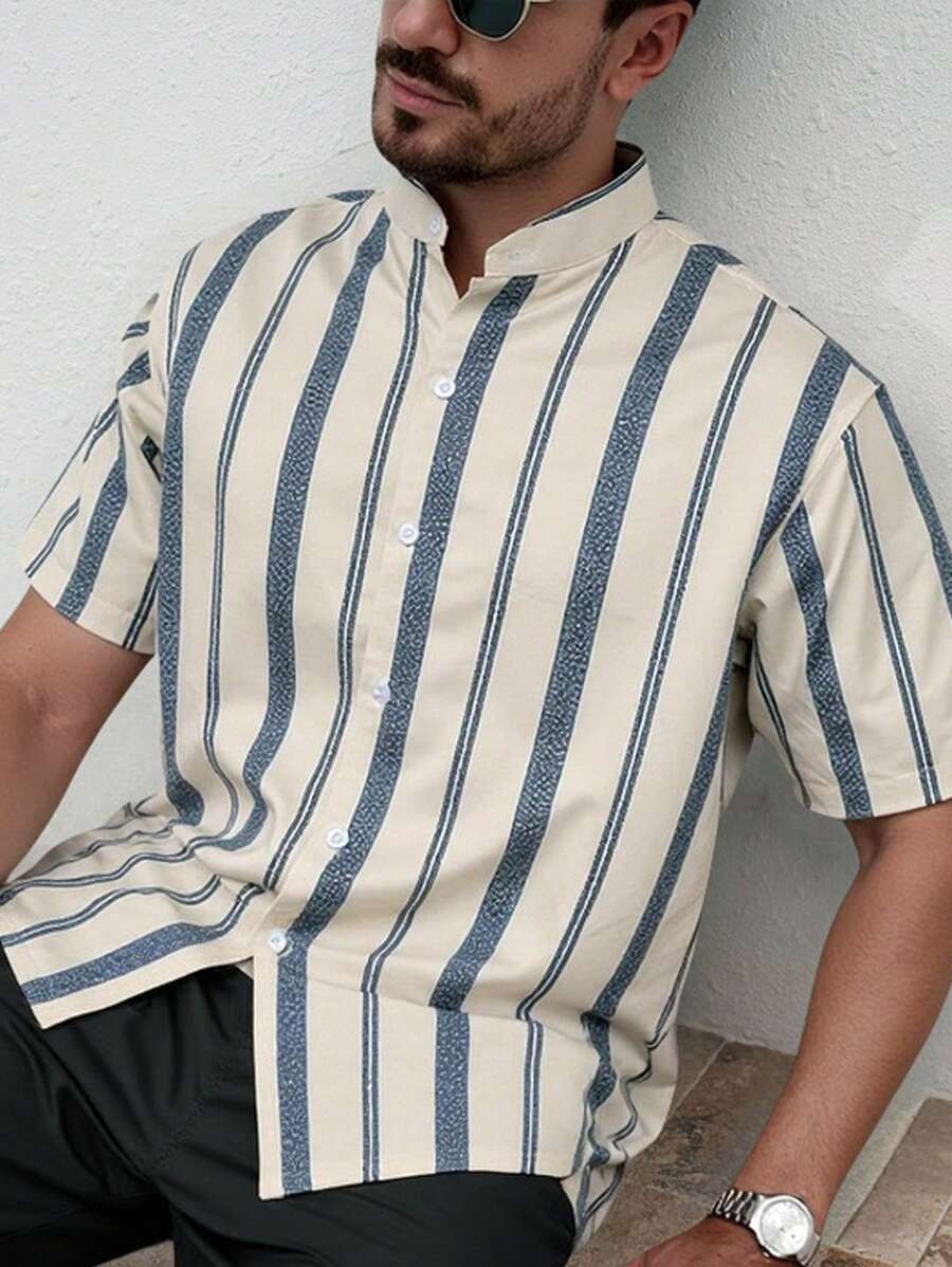 Manfinity Homme Men's Mature Casual Digital Print Short Sleeve Shirt