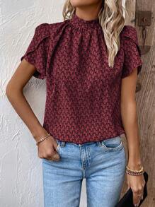 EMERY ROSE Women's Short Sleeve Fashionable Blouse, Suitable For Summer - Burgundy - View 3
