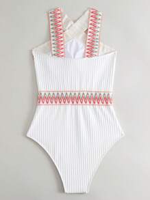 Swim Vcay Phụ nữ một mảnh Hội Chữ thập Ruy băng In chữ V - trắng - Xem 4