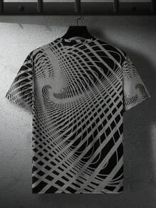 Manfinity LEGND Men's Fashionable Geometric Print Short Sleeve T-Shirt, Summer - Grey - View 2