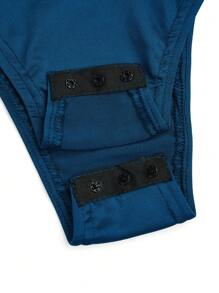 Flirla 2025 加大码女式纯色优雅浪漫海星装饰镂空前部闪亮面料修身紧身衣，非常适合节日装扮 - 藍色 - 查看 6