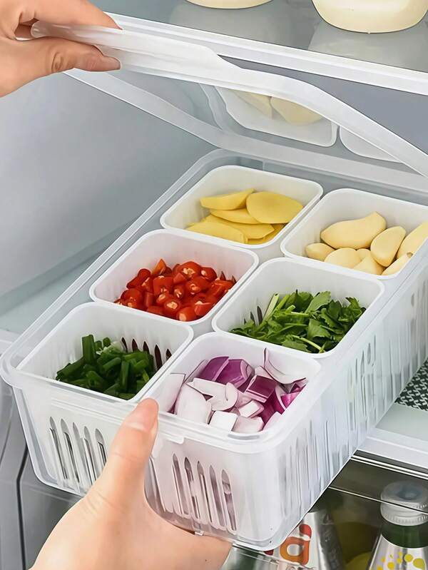 1pc Multi-Grid Food Storage Storage Box For Home, Fresh-Keeping Box For Ginger And Garlic, Wholesale Kitchen Refrigerator Fruit Food Preservation Draining Box