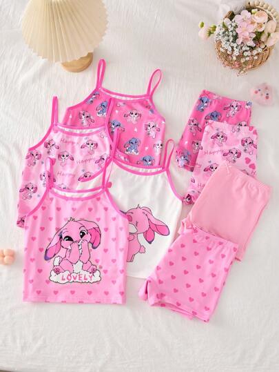 SHEIN 4件套女童优雅纯色无钢圈吊带背心和舒适透气三角裤内衣套装