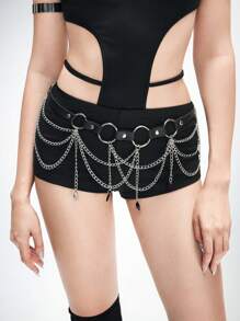 ROMWE Goth 1 pezzo Cintura in stile punk da donna, con decorazione a catena nera con cristalli, accessorio versatile per vestiti - nero - Visualizzare 1