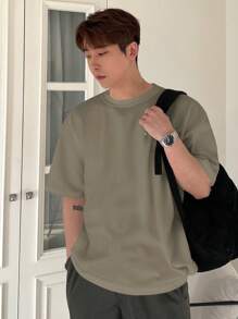 DAZY 男士休闲字母印花短袖T恤，夏季，返校服 - 軍綠色 - 查看 5