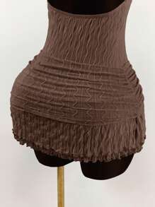 Amplova 女式荷叶边系带露背紧身迷你连衣裙