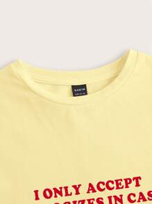 SHEIN EZwear Áo thun nữ cổ tròn tay ngắn in khẩu hiệu tiếng Anh tối giản giản dị, chất liệu cotton pha trộn, dành cho mùa hè - gừng - Xem 7