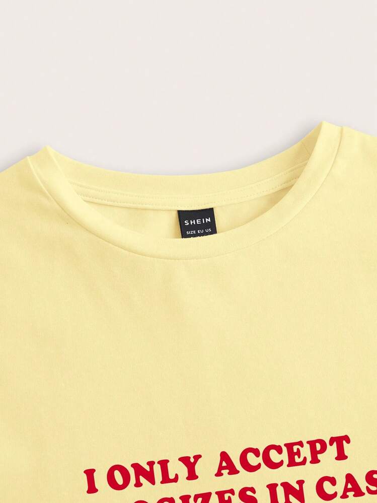 SHEIN EZwear Casual Minimalist English Slogan Graphic Round Neck Short Sleeve Cropped Fitted Women Pullover T-Shirt, Cotton Blended, For Summer Back To School - Ginger - View 7