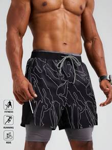 Manfinity Sport Corelite Herren Sommer lässige Kontrast Farbdruck Sport Shorts, Radlerhosen, Laufshorts
