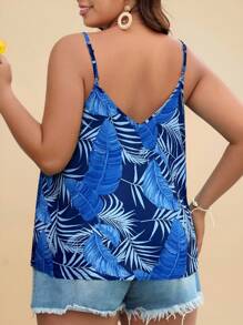Travachic Plus Size Boho Simple Tropical Print Spaghetti Strap Cami Top, Casual, For Summer - Blue - View 2