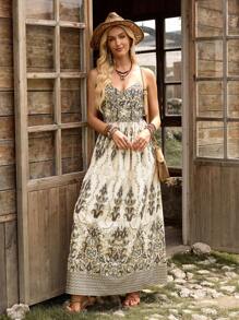 Breezaya 女式多色印花细肩带露背摆花度假连衣裙 - 彩色 - 查看 1