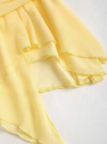 SHEIN Unity Váy ngắn màu vàng viền bất đối xứng xếp nếp gợi cảm mới dành cho nữ, thanh lịch, sang trọng cho ngày lễ, eo thấp - Màu vàng - Xem 6