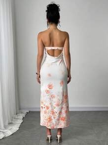 Firerie Ladies New Floral Print Backless Strapless Dress, Suitable For Beach Trips, Outings, Daily Casual Outings, Beach Vacations, Garden Parties/Tea Parties And Other Occasions/Pride Outfits Women/Acation Outfits Woman/Birthday Dress/Teacher Outfits For Women - Multicolor - View 3
