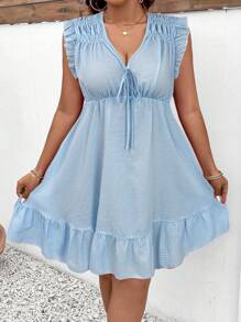 Breezaya Übergrößenkleid für Damen im Sommer mit Bindedetail, Kappärmeln und Karomuster, elegant