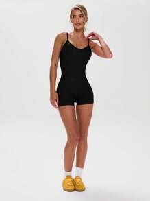 Musera Sport 细肩带运动连体衣，适合运动、健身、健身房、板式网球、网球、匹克球、瑜伽、普拉提等运动，秋季日常休闲穿着。 - 黑色 - 查看 5