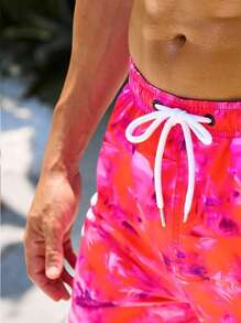 Manfinity VDAYZ Men's Tie Dye Print Pocketed Drawstring Waist Beach Shorts, Suitable For Summer, Hawaiian