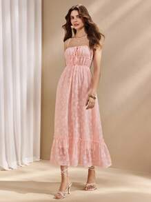 Almamuse Women's Spaghetti Strap Ruffled Hem Cutout Floral Print Elegant Summer Slip Dress