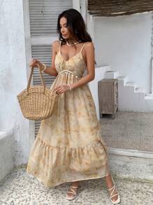 DAZY Đầm slip dài xòe rộng họa tiết chuông gió Marigold, đầm maxi đi nghỉ mát mùa hè, trang phục du lịch biển cho nữ, phong cách Boho. - Màu vàng - Xem 6