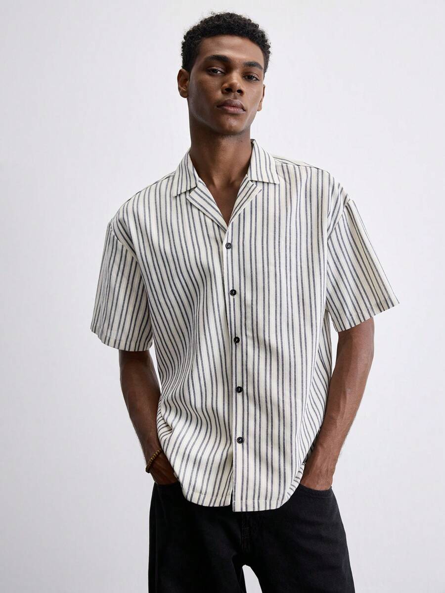 Maija 男士条纹短袖单排扣休闲衬衫，夏季 - 彩色 - 查看 1