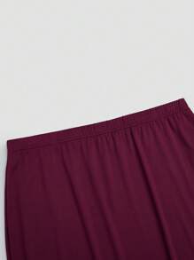 SHEIN MOOSTA Bộ đồ nữ thành thị gợi cảm lãng mạn không tay hở lưng cổ xếp ly + váy maxi xẻ cao màu đỏ rượu vang - Màu Đỏ Sâu - Xem 4