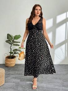 Firerie Hàng mới về Plus Váy xòe hở lưng ren hoa đen lãng mạn thanh lịch dành cho nữ, thích hợp cho các bữa tiệc ngoài vườn, vui chơi, đi chơi, mùa cưới, mùa tựu trường, kỳ nghỉ và các dịp khác Vcay kiểu Pháp - màu đen - Xem 7