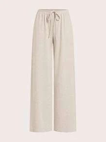 SHEIN EZwear 女式多色针织抽绳阔腿休闲裤 - 灰色 - 查看 7