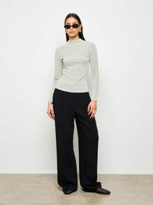 AiiRZ 罗纹立领长袖修身上衣 必备基础款分层单品 秋冬春简约衣橱必备专业办公室服装 - 綠色 - 查看 3