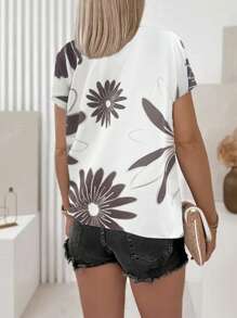 Women's Floral Print Crew Neck Short Sleeve Casual T-Shirt