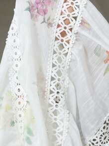 Aveloria Rosie Đầm voan họa tiết hoa cổ điển thanh lịch, tay bồng, viền ren khoét sâu, thắt eo cho nữ - trắng - Xem 7