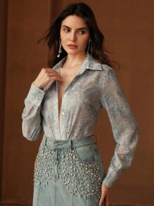 Anewsta Áo cánh tua rua thời trang thanh lịch dành cho nữ - Màu xanh bụi bặm - Xem 6