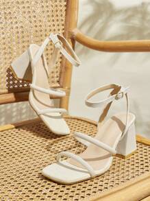 CUCCOO BASICS 杏色系带粗跟舒适高跟凉鞋 - 杏色 - 查看 2