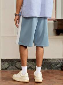 SWAVVY 男士针织休闲日常年轻宽松松紧腰直筒短裤，学校 - 綠色 - 查看 3