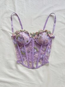 Soleia 波西米亚风、浪漫花卉、度假风、花卉主题7月4日服装、上衣、度假上衣、串珠上衣、荷叶边上衣、派对上衣、背心、7月4日女士性感露脐上衣、WYWH度假绿色渔网刺绣无肩带文胸、飘逸上衣、露肩毛衣、露肩上衣、单肩上衣、基础款上衣 - 彩色 - 查看 6