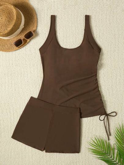 SHEIN Swim Tank Top Spaghetti Strap Bikini Solid Color, Fashionable And Suitable For Summer