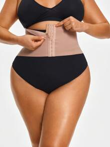 SHAPORA 2件套女士加大码前开合无缝腰部紧身胸衣 - 杏色 - 查看 8