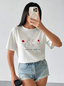 SHEIN Maglietta oversize estiva da donna con dettagli in decorazione
