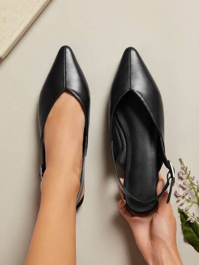 SHUZIA 女士简约后系带仿皮尖头平底便鞋