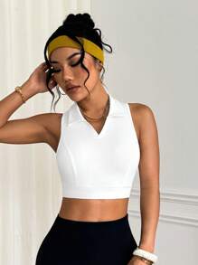 Gameset SHEIN Sport Solid Color Versatile Cropped Sports Tank Top - White - View 4