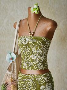 SHEIN ICON 女式露背吊带背心和低腰裙套装 - 綠色 - 查看 5