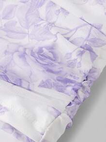 SHEIN Girlism Tween Girl Elegant Square Neck Floral Print Slim Fit Pleated Top Wide Strap Pleated Side Top - Mauve Purple - View 4