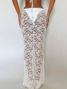 EgrlEra 1 件套白色蕾丝海滩罩衫美人鱼裙泳衣，适合女士，夏季度假 - 白色 - 查看 6